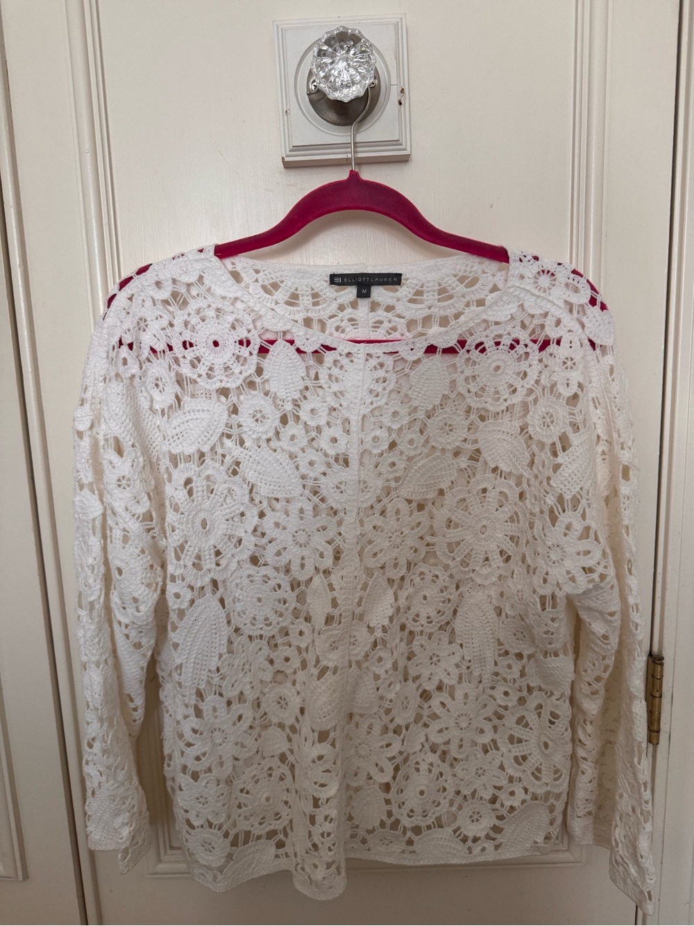 Elliott Lauren Cream Crochet Lace Openwork Top